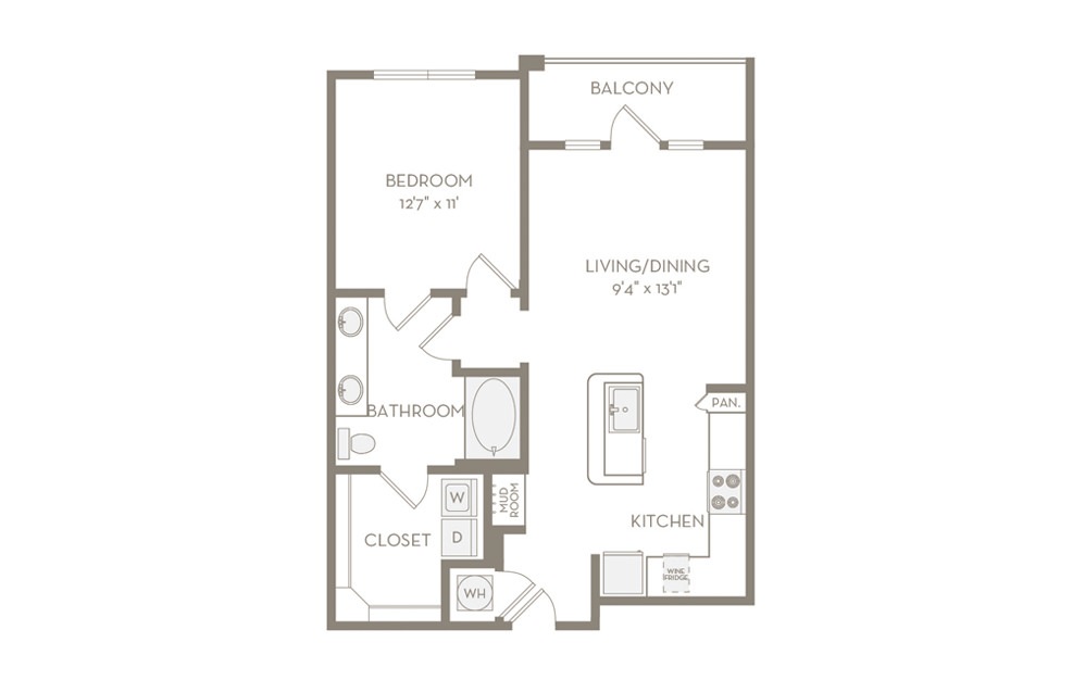 A3 - 1 bedroom floorplan layout with 1 bath and 756 square feet.