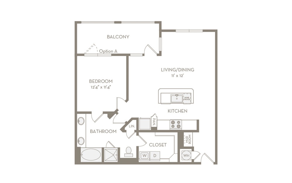 A6 - 1 bedroom floorplan layout with 1 bath and 846 square feet.