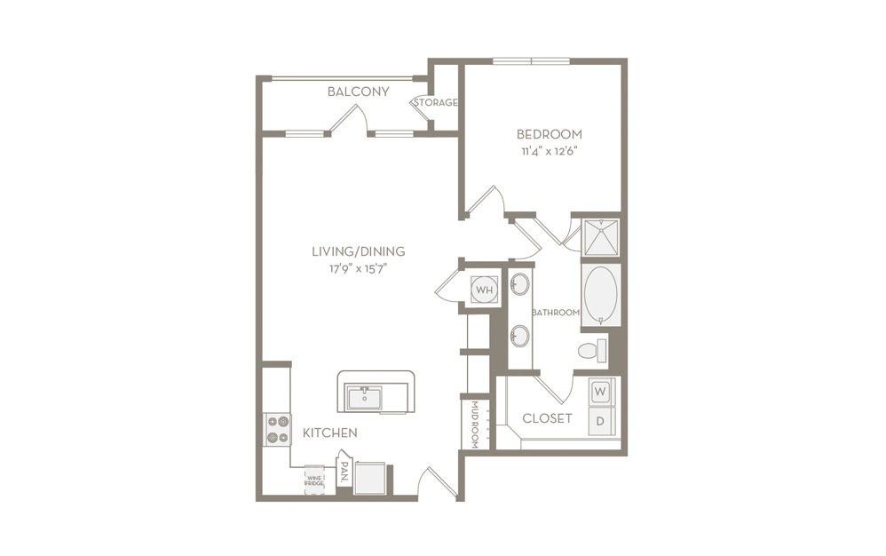 A7 - 1 bedroom floorplan layout with 1 bath and 872 square feet.