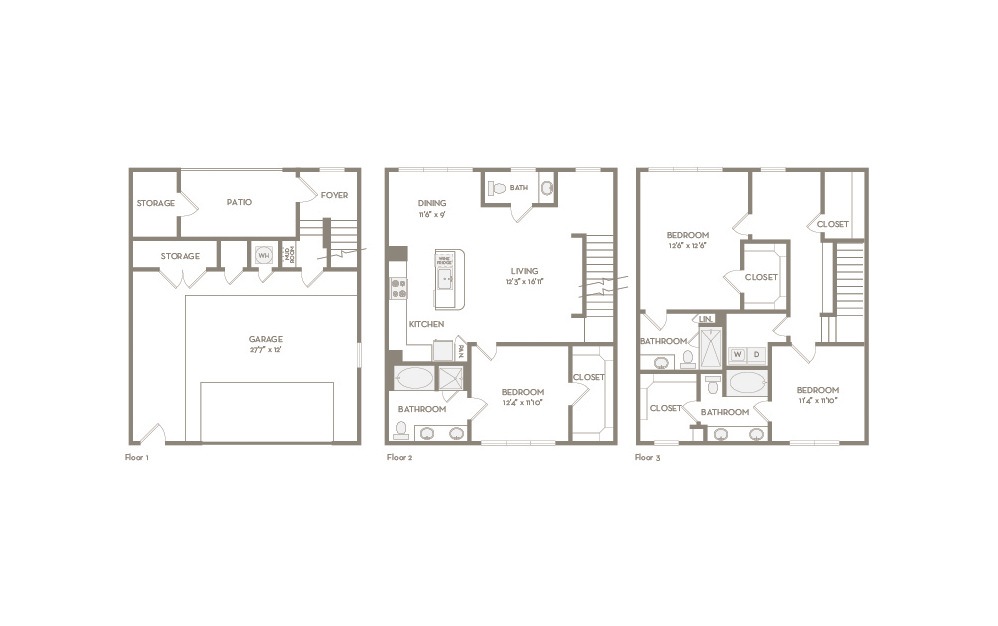 TH4 - 3 bedroom floorplan layout with 3.5 baths and 1848 square feet.